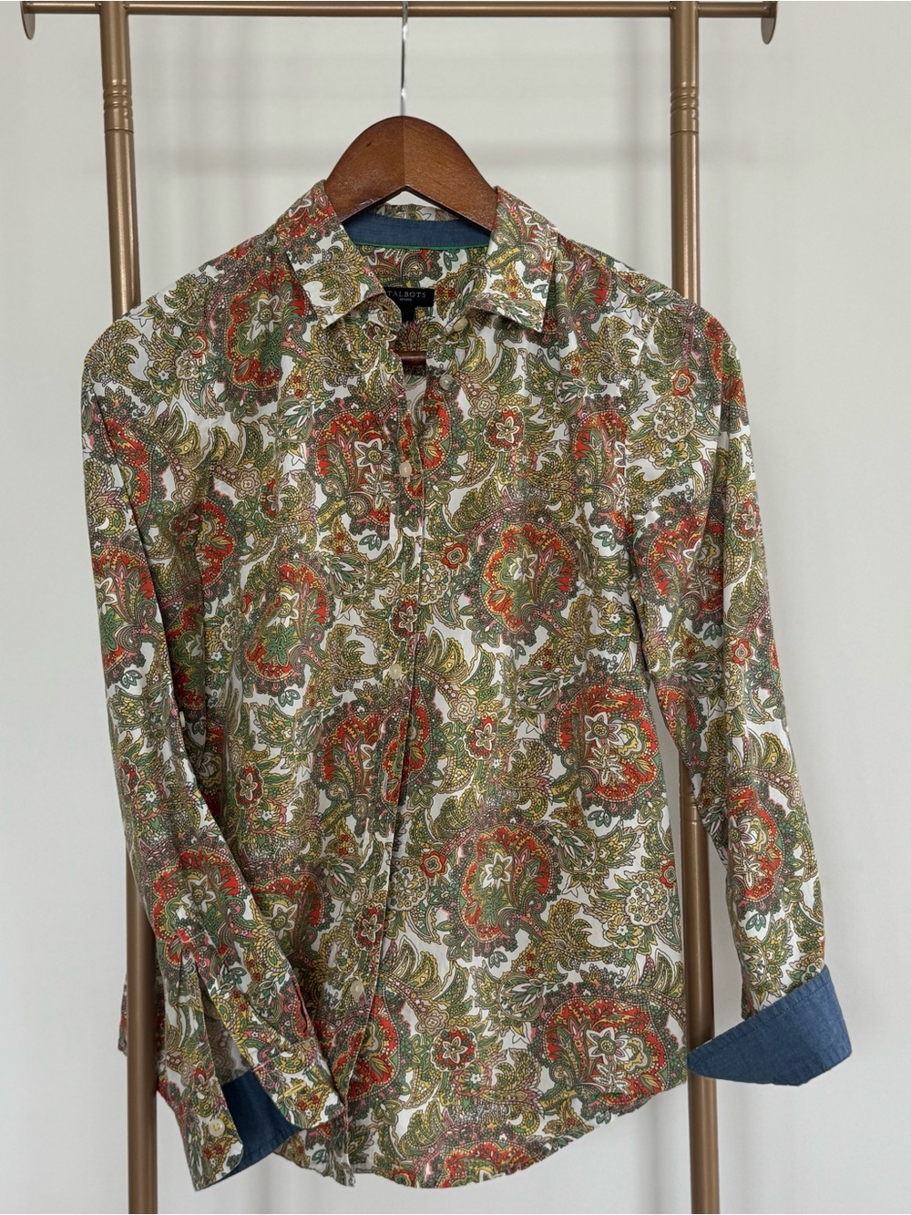 Talbots Multicolor Paisley Button-Down Shirt (Green, Orange, White)